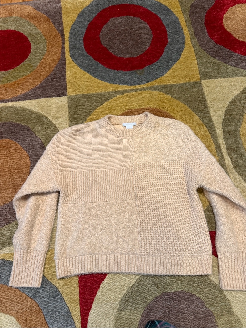 Design History Beige Crewneck Sweater Fuzzy Textured Slightly Cropped Women’s S